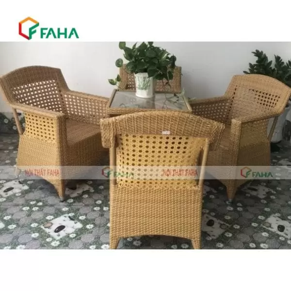 Bộ bàn ghế cafe diana xỏ mắt cáo mây nhựa MN24