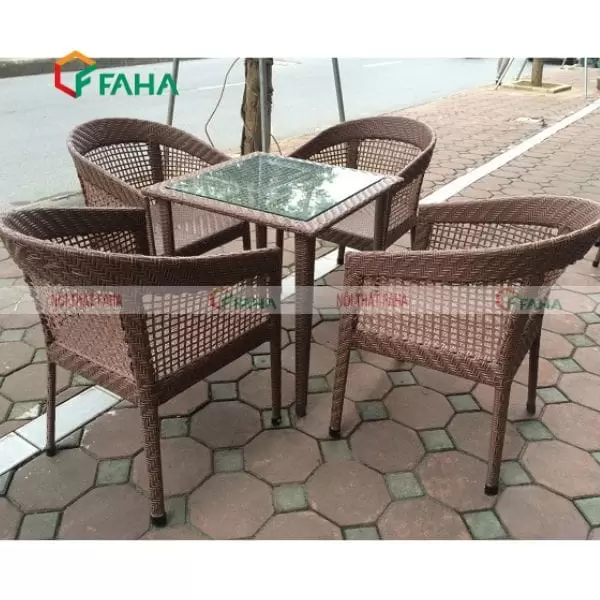 Bộ Bàn ghế cafe ghế xỏ ô vuông mây nhựa MN28