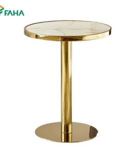 Bàn Cafe - Bàn tròn chân trụ mạ vàng mặt gỗ phủ composite hoặc mặt đá caramic FH98