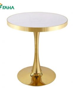 Bàn Cafe - Bàn tròn chân trụ mạ vàng mặt gỗ phủ composite hoặc mặt đá caramic FH99