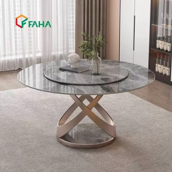 Bàn Ăn Xoay Tròn Chân OVAL ĐẾ ĐÁ BA05