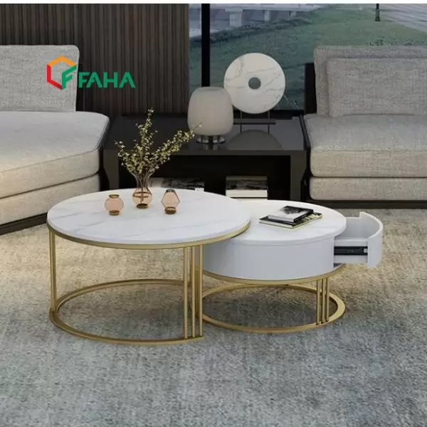 Bàn Trà Sofa Đôi 3 Nan Mặt Đá Có Hộc Kéo