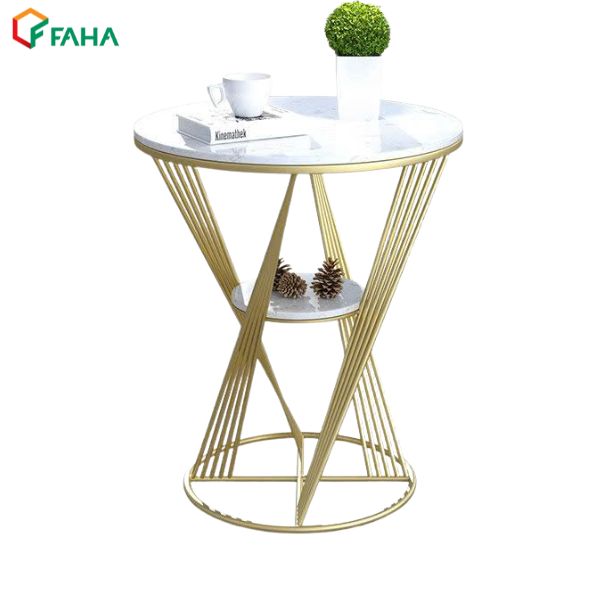Bàn Cafe 2 Tầng Mặt Đá Chân Sắt FH486